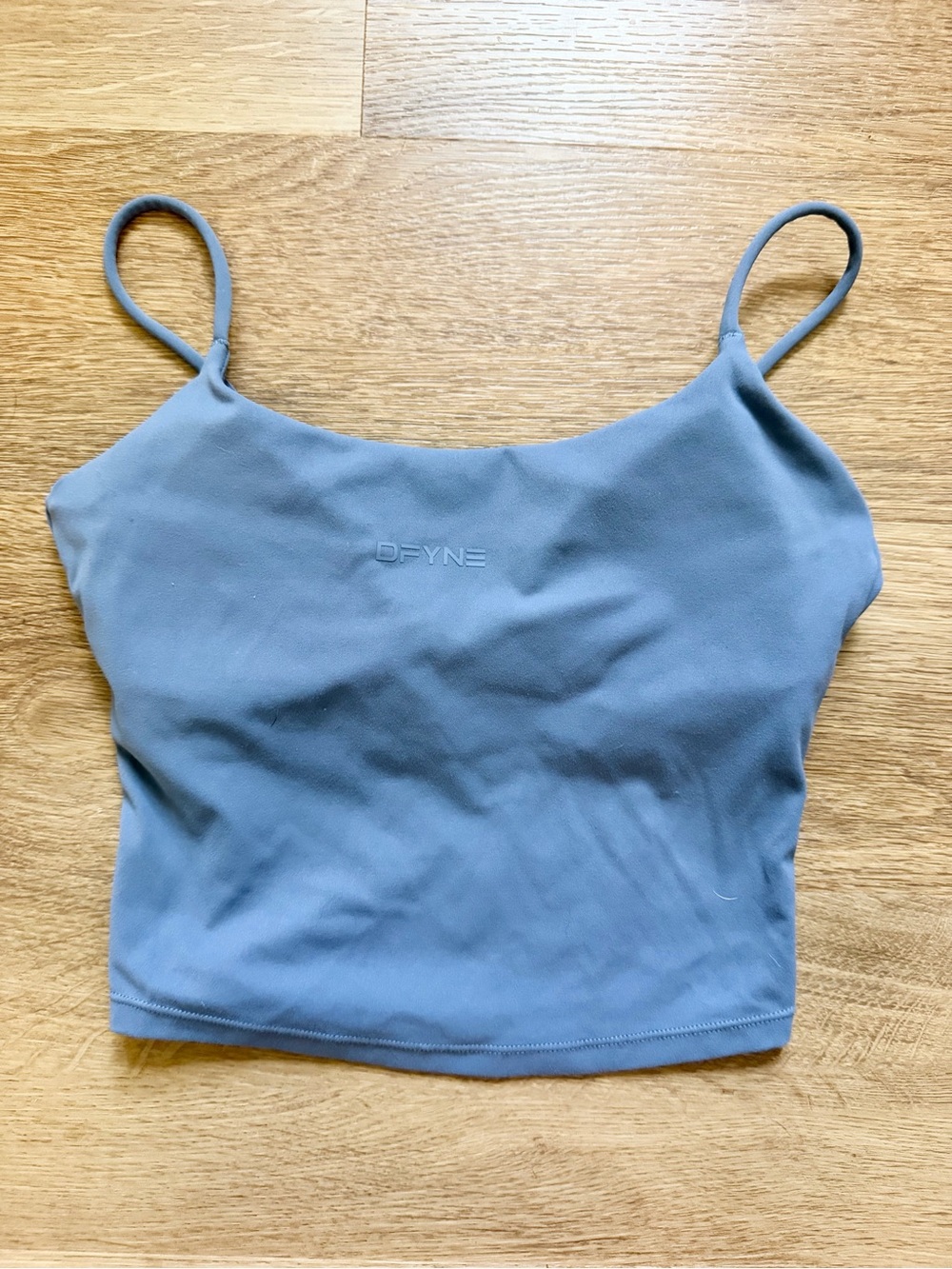 Dfyne Blue Slim Spaghetti-Strap Crop Tank w Builtin Bra Strappy Athletic Top XS